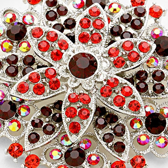 Red Rhinestone Brooch Glass Bouquet Crystal Pin 2.25" Bling Accessory - Picture 2 of 4